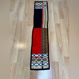 Oscar de la Renta Red, Black, Tan & Cream Geometric Silk-Feel Scarf